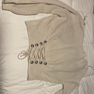 Corset front off shoulder sweater